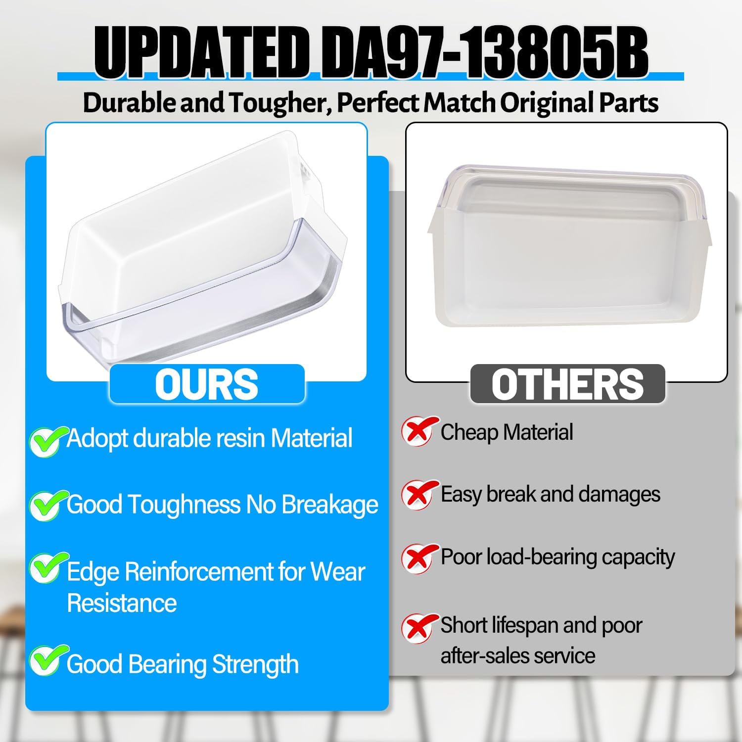 Upgraded DA97-13805B Refrigerator Door Bin Shelf Right Compatible with Samsung Refrigerator Door Shelf Parts RF28HFEDTSR RF28HFEDBSR RF28HFEDTBC RF28HFEDBBC RF28HFEDBWW Door Shelves Bin