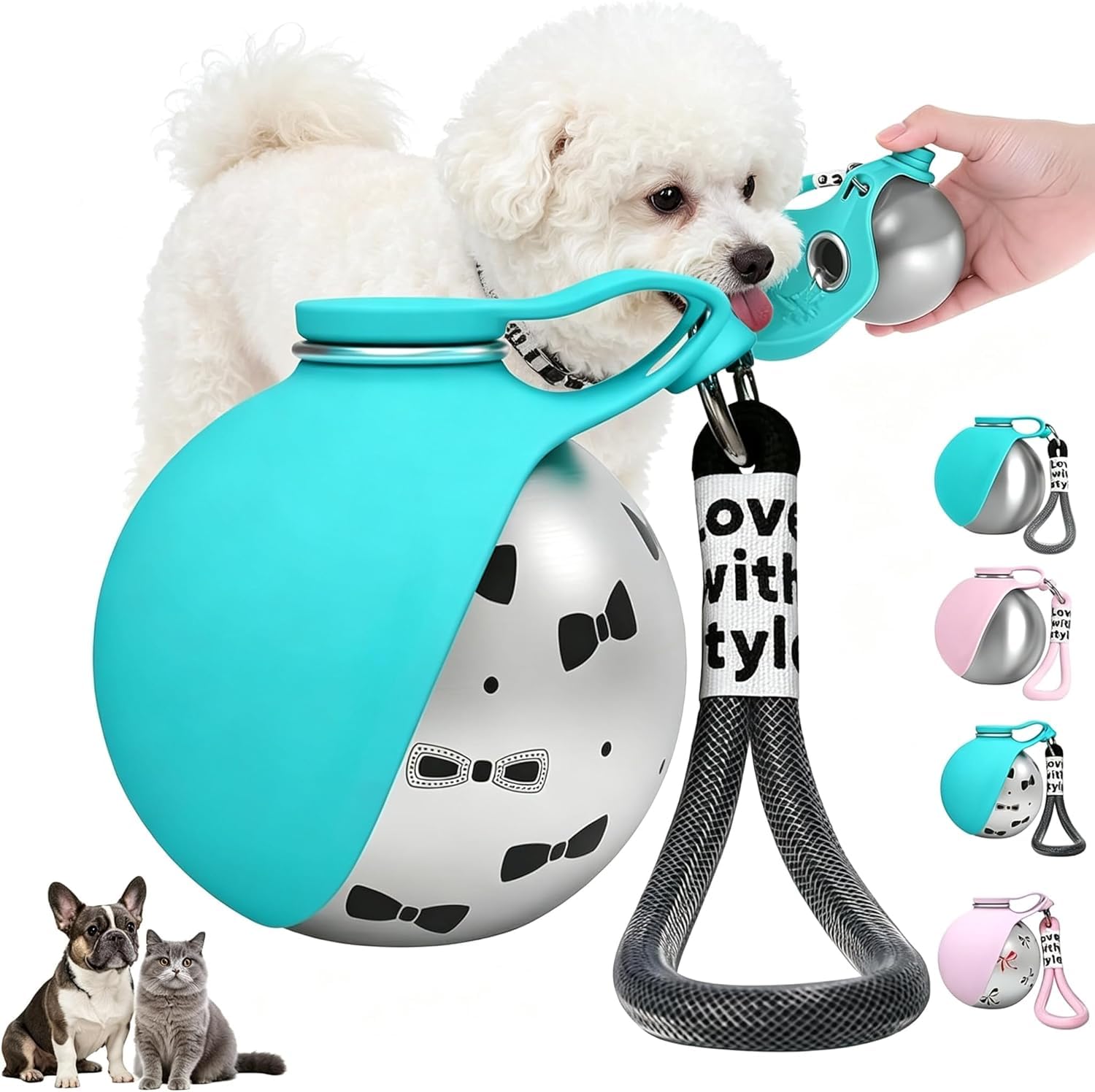 SANJSJHXJ Dog Drinking Bottle Portable with Portable Dog Bowl Attachment, 285ml Stainless Steel Dog Bottle for Hiking and Walking,blue with print