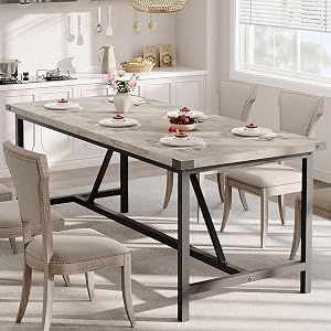 IDEALHOUSE Dining Table for 8 People, 71-inch Rectangular Wood Kitchen Table with Strong Metal Frame, Industrial Large Long Dining Room Table, for Big Family, Dining & Living Room, Retro Gray
