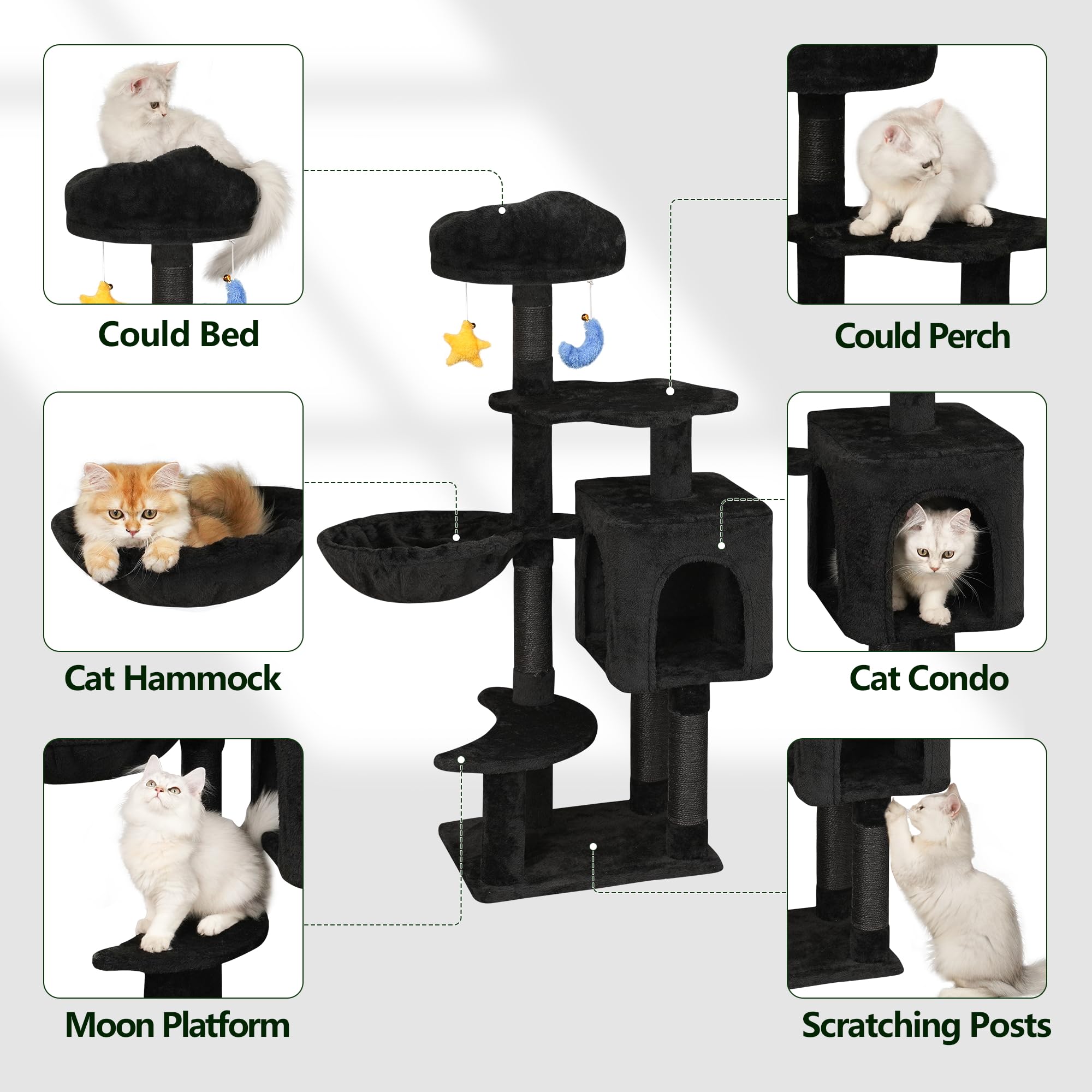 Meecal Gothic Cat Tree with Cat Condo for Indoor Cats Under 6 Months 12lbs, 43