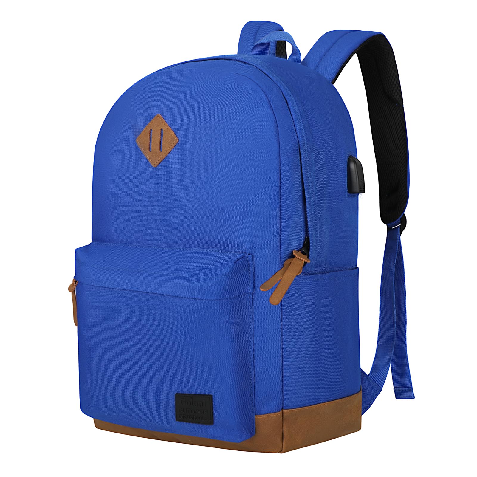 Goloni Classic Backpack with USB Charging Port,Water Resistant Anti-Theft Travel Backpack for Men & Women,Laptop Backpack,Fits 17.3 Inch Laptop,Blue
