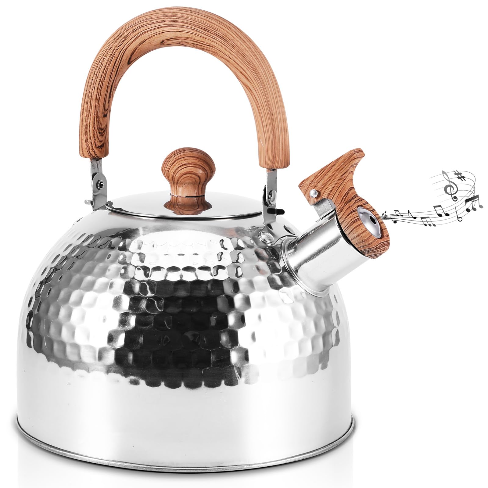 Bouilloire sifflante 2L en inox avec poignée bois anti-brûlure