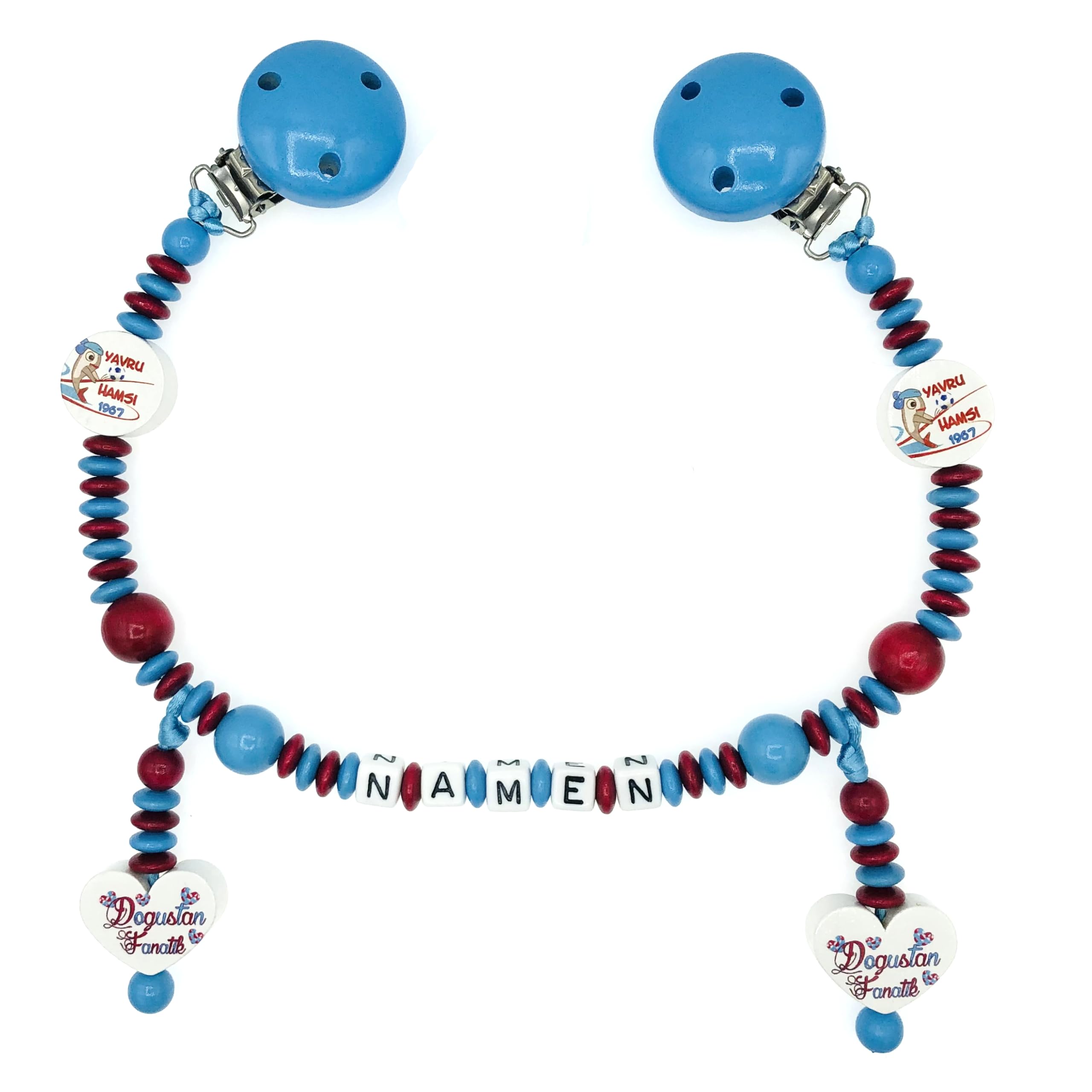 Set Nuckelkette + Kinderwagenkette mit Namen " für TRABZONSPOR Fan - YAVRU HAMSI - DOGUSTAN FANATIK " Skybalu Bordeauxrot/Baby/Unisex/Personalisiert/HANDMADE