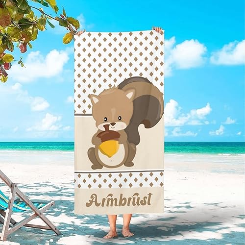 Toalla de playa personalizada con patrón de diamante de ardilla para niños, adolescentes, adultos, viajes, gimnasio, campamento, piscina, yoga