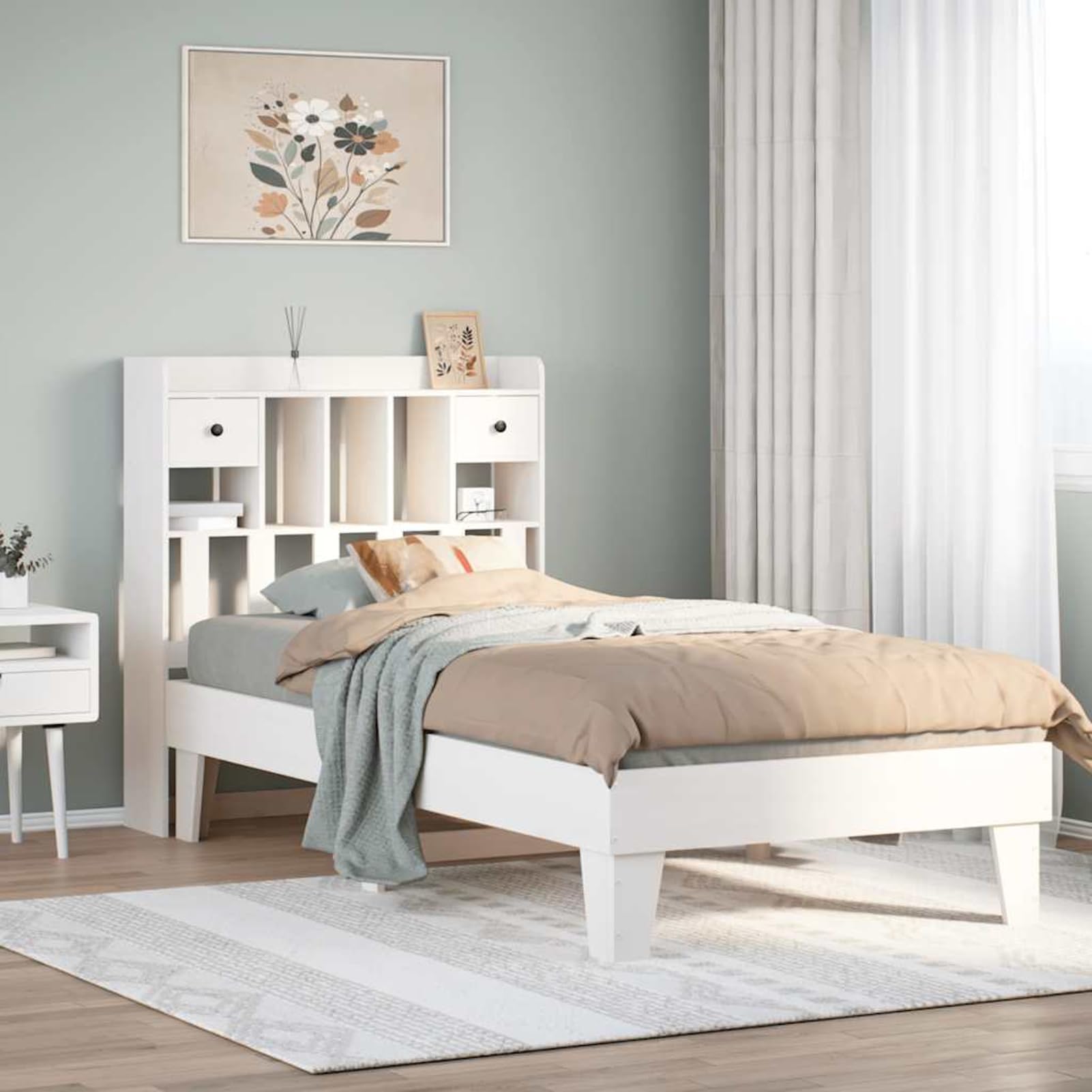 Homgoday Cama de Madera de Pino con Almacenamiento: Estructura Estable y Diseño Rústico Blanco Modelo WQ1015ZJ-3308853ES