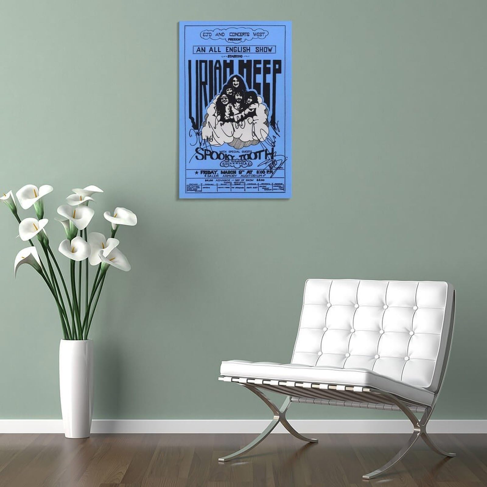 YADKGA Uriah Heep 1973 Salem ConcertFashion Poster decorativo su tela artistica da parete per soggiorno, camera da letto, soggiorno, poster illustrativo 60 x 90 cm