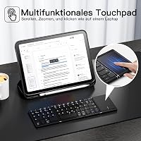Vobafe Bluetooth Összecsukható Billentyűzet Touchpaddal, Hordozható Vezeték Nélküli Mini Billentyűzet QWERTZ - 2-black 4