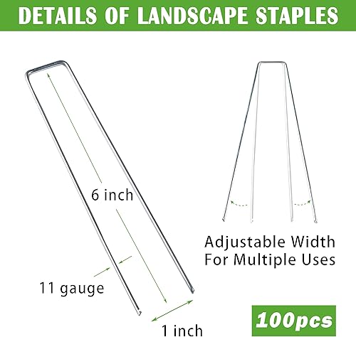 Miniatura 2 de SUNTURF Paquete de 100 estacas de jardín de acero galvanizado de calibre 11 de 6 pulgadas, grapas de sujeción para asegurar tela de malas hierbas,