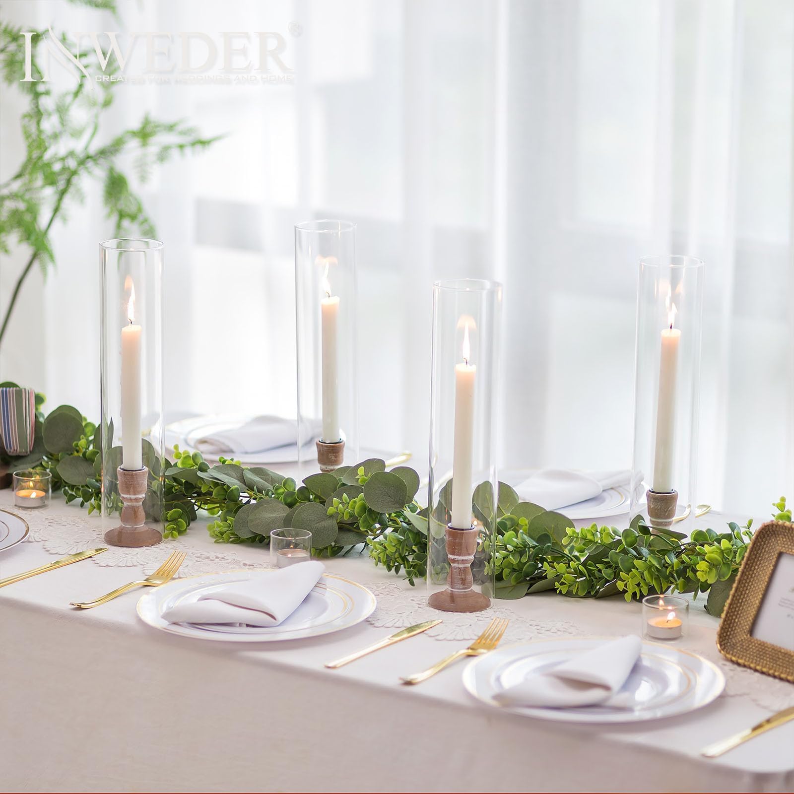 Kerzenhalter Stabkerze Kerzenständer Glas：10 er Stabkerzenhalter Windlichter Kerzenständer Stabkerzen aus Holz mit Abnehmbarem Glas für Tischdeko Hochzeit Veranstaltung oder Heimdekoration