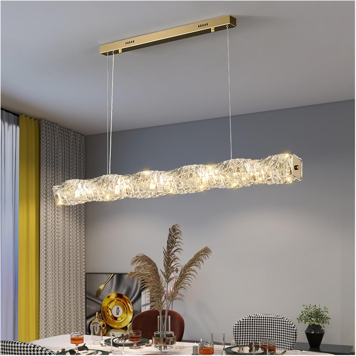 Modern LED Crystal Chandelier Living Room Dining Room Pendant Lamp Long Strip Stainless Steel Ceiling Light,for Decoration