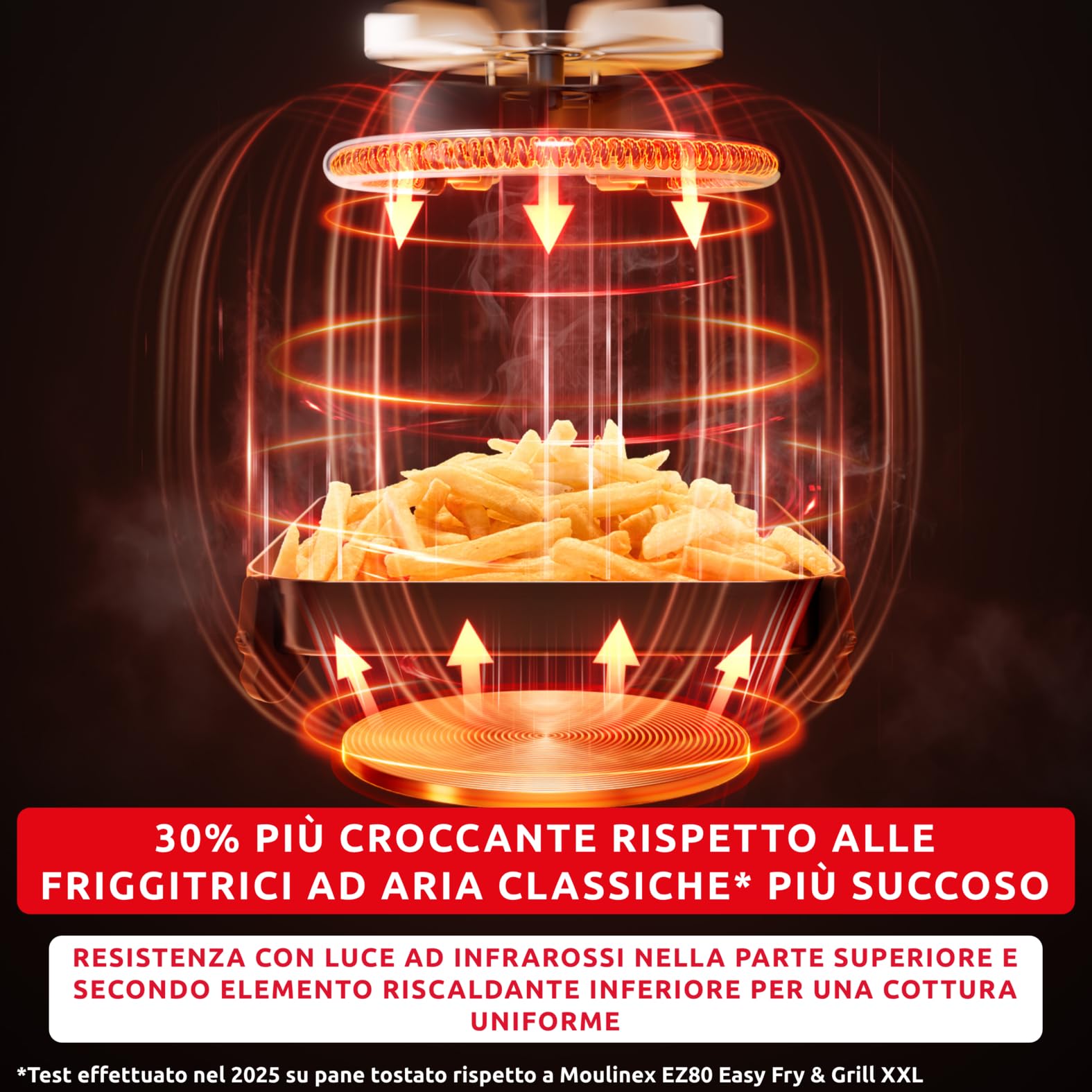 Moulinex Easy Fry Infrared, Friggitrice ad Aria 7 Litri, con Tecnologia Infra-Heat per una Cottura Veloce e Uniforme, 8 Programmi Preimpostati, Facile da Pulire, 2000 W, Colore Nero, EZ8328