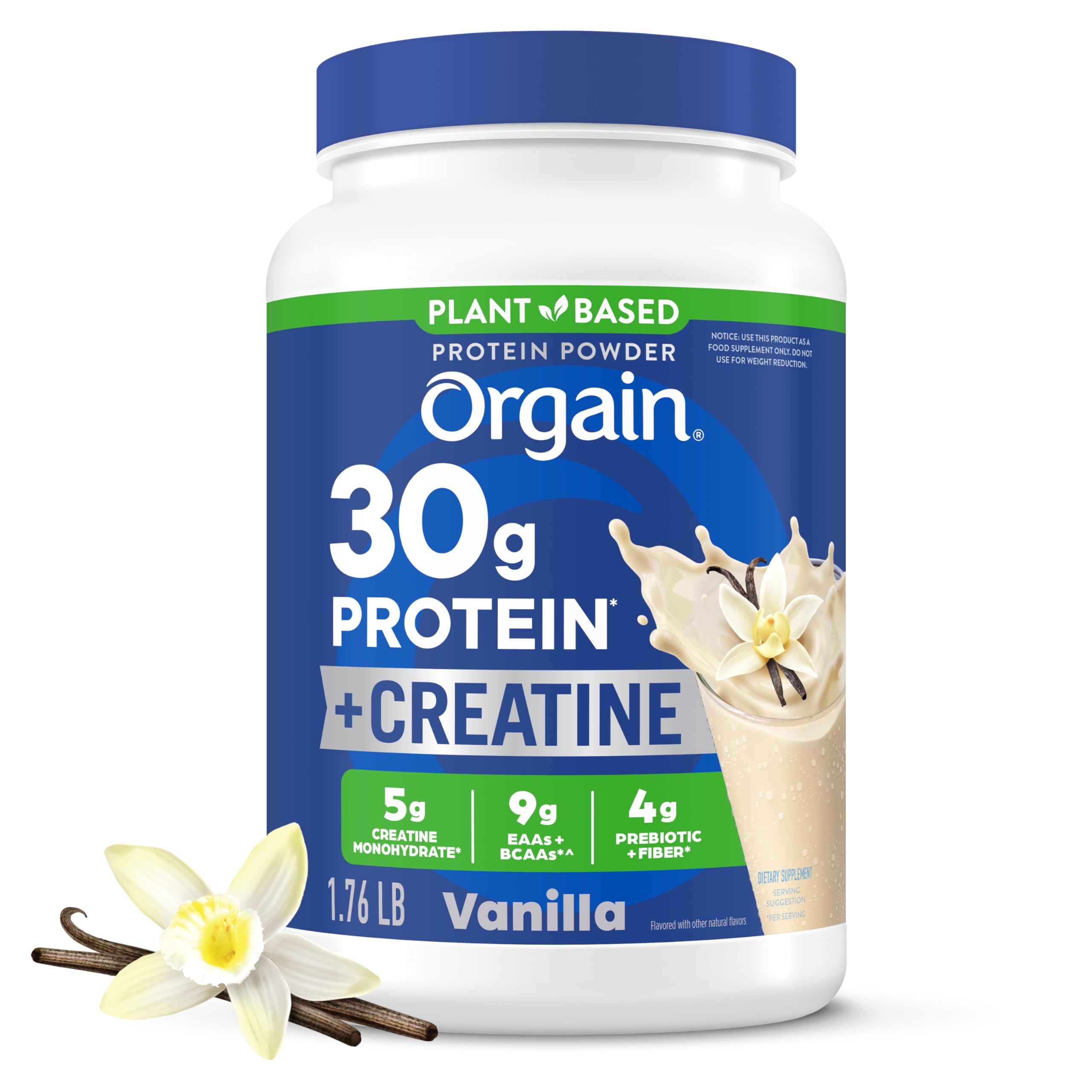 Orgain Blend de Proteínas Veganas em Pó com 30 g de Proteína e 5 g de Creatina, Baunilha, 799 g