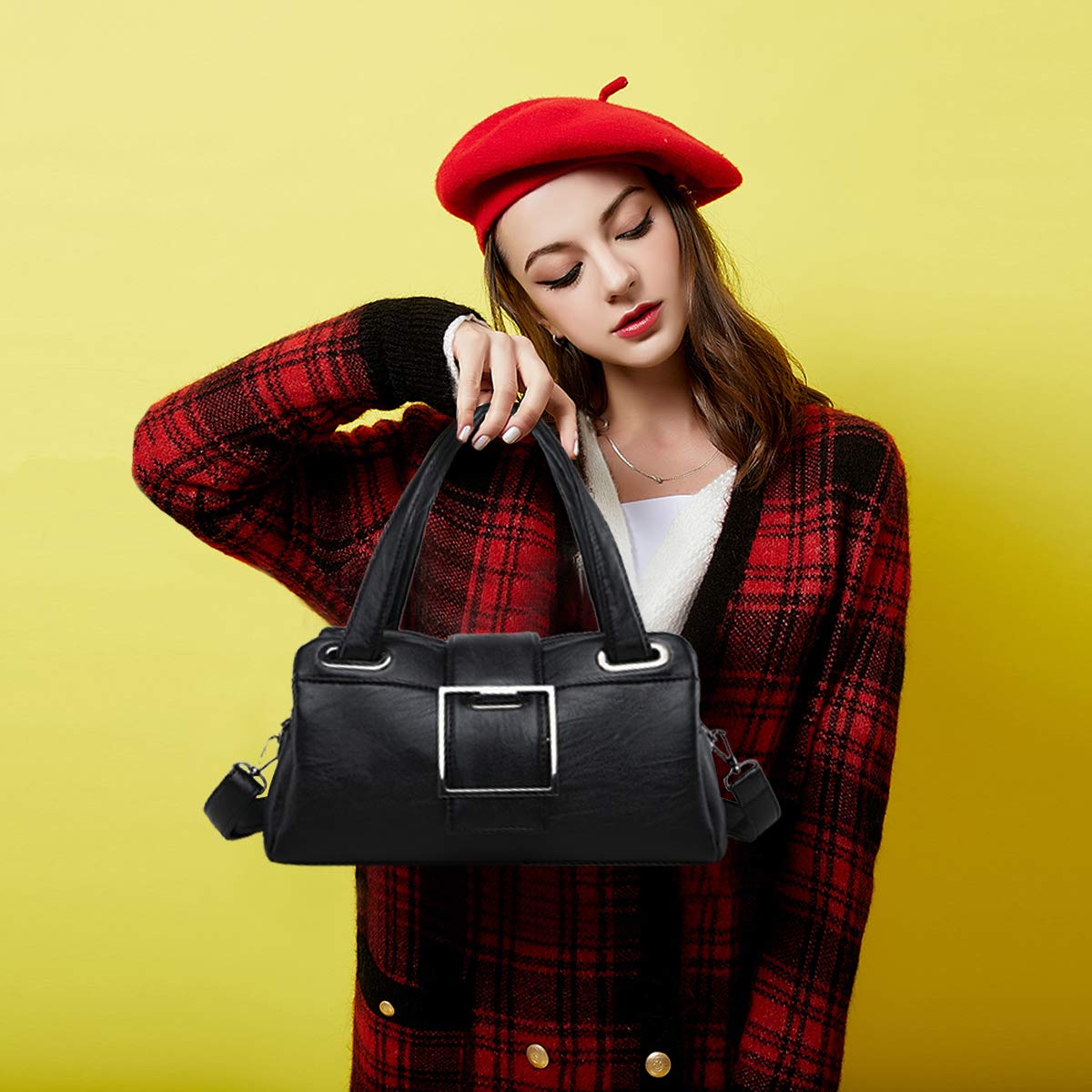 NICOLE & DORIS Borse donna Borsa a mano per donna borse moda borse a tracolla Donne Retro borsa PU pelle Nero