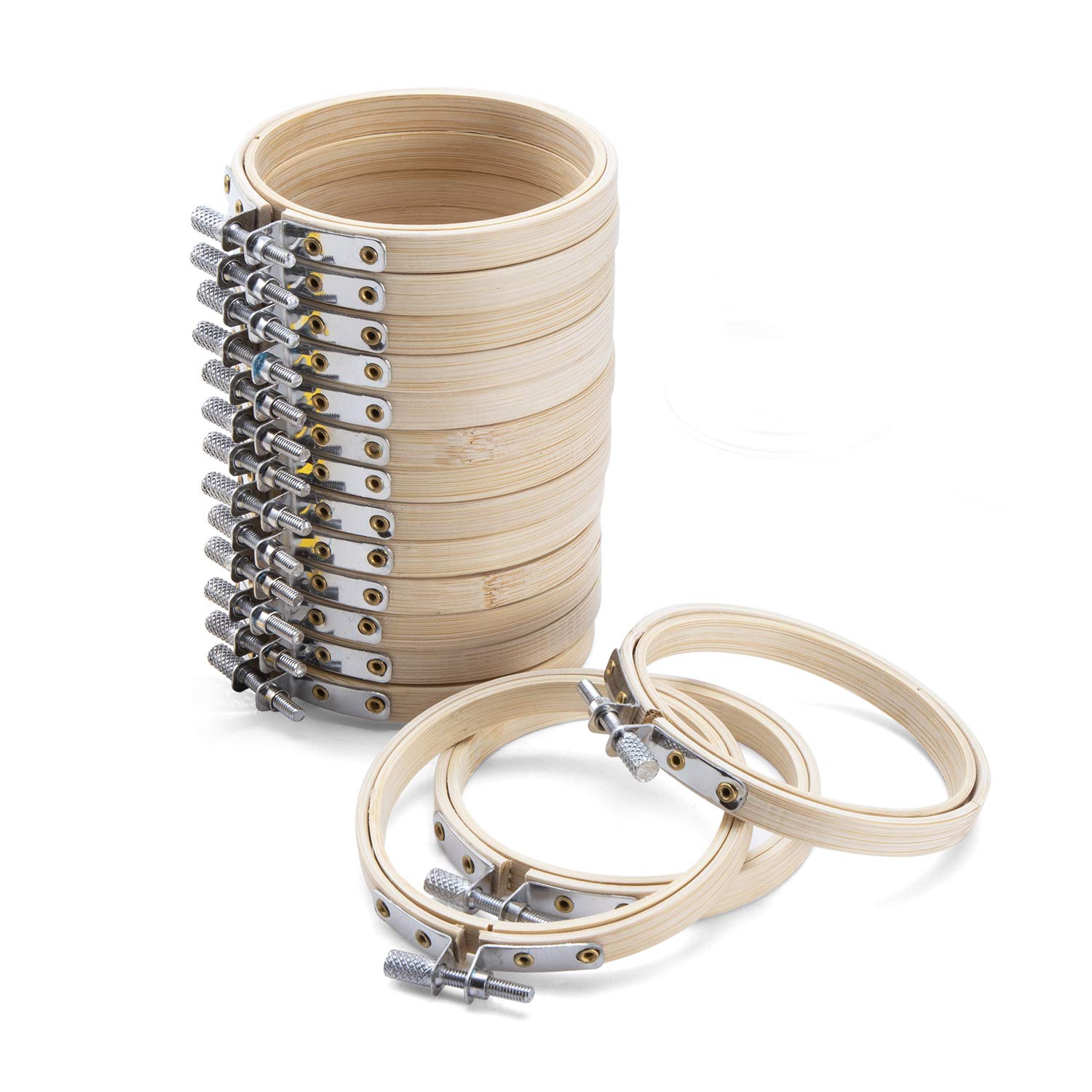 Cyahvtl Waloden 16 Pieces 3 Inch Bamboo Round Embroidery Hoops Cross Stitch Hoop Adjustable Bamboo Circle Cross Stitch Hoop Ring (3 inch)