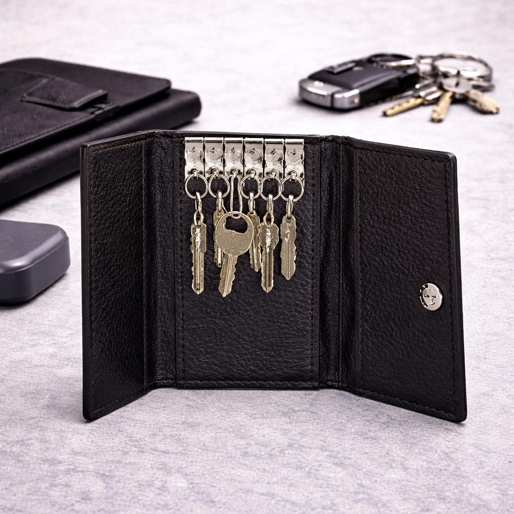 Genuine Leather Black Key Pouch/6 Key Holder-image-25