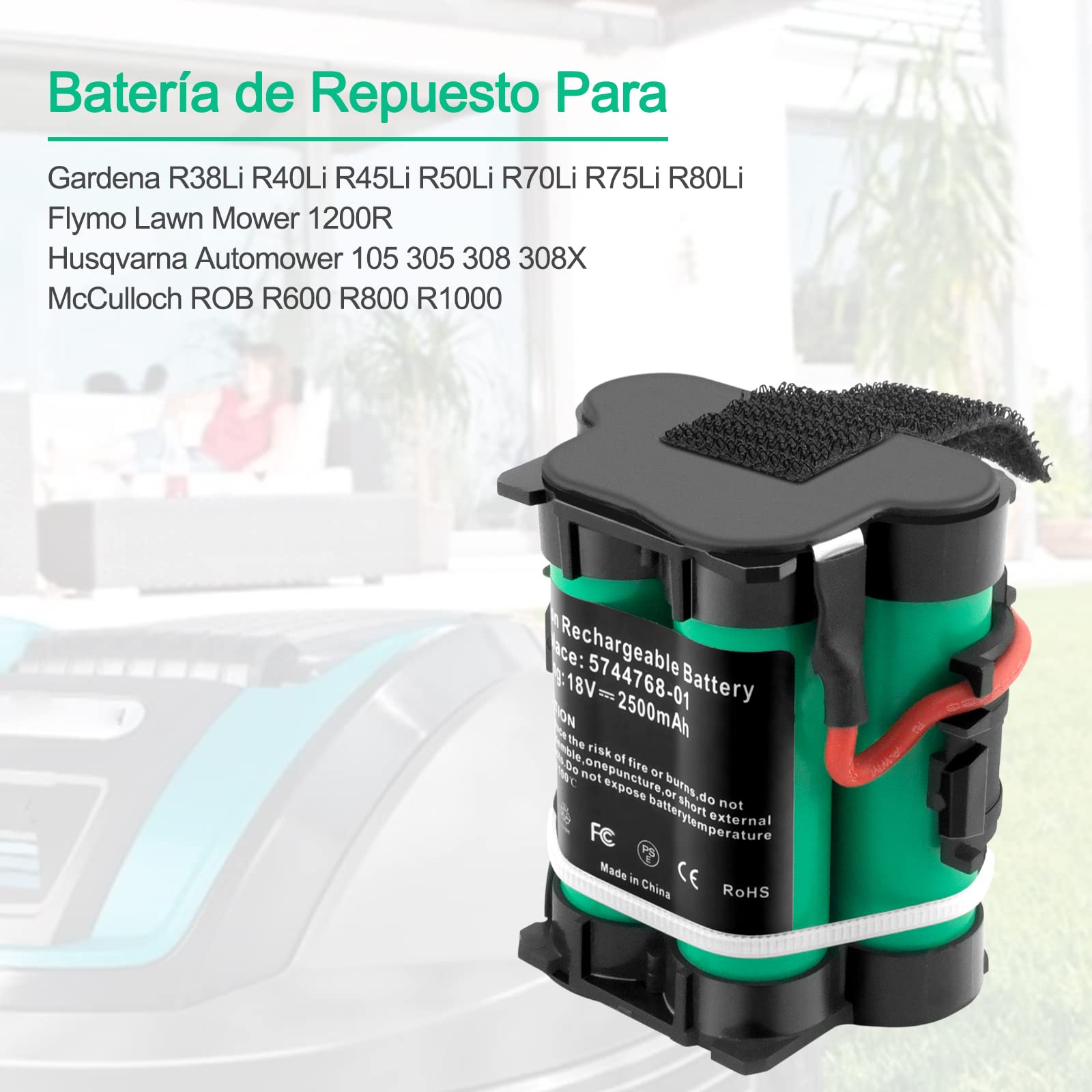 2,5Ah 18V Batería de Repuesto para Gardena R38Li R50Li R75li Mahroboter R40Li R45Li R70Li R80Li 124562 Flymo 1200R Husqvarna Automower 105 305 308 308x McCulloch Rob R1000 R800