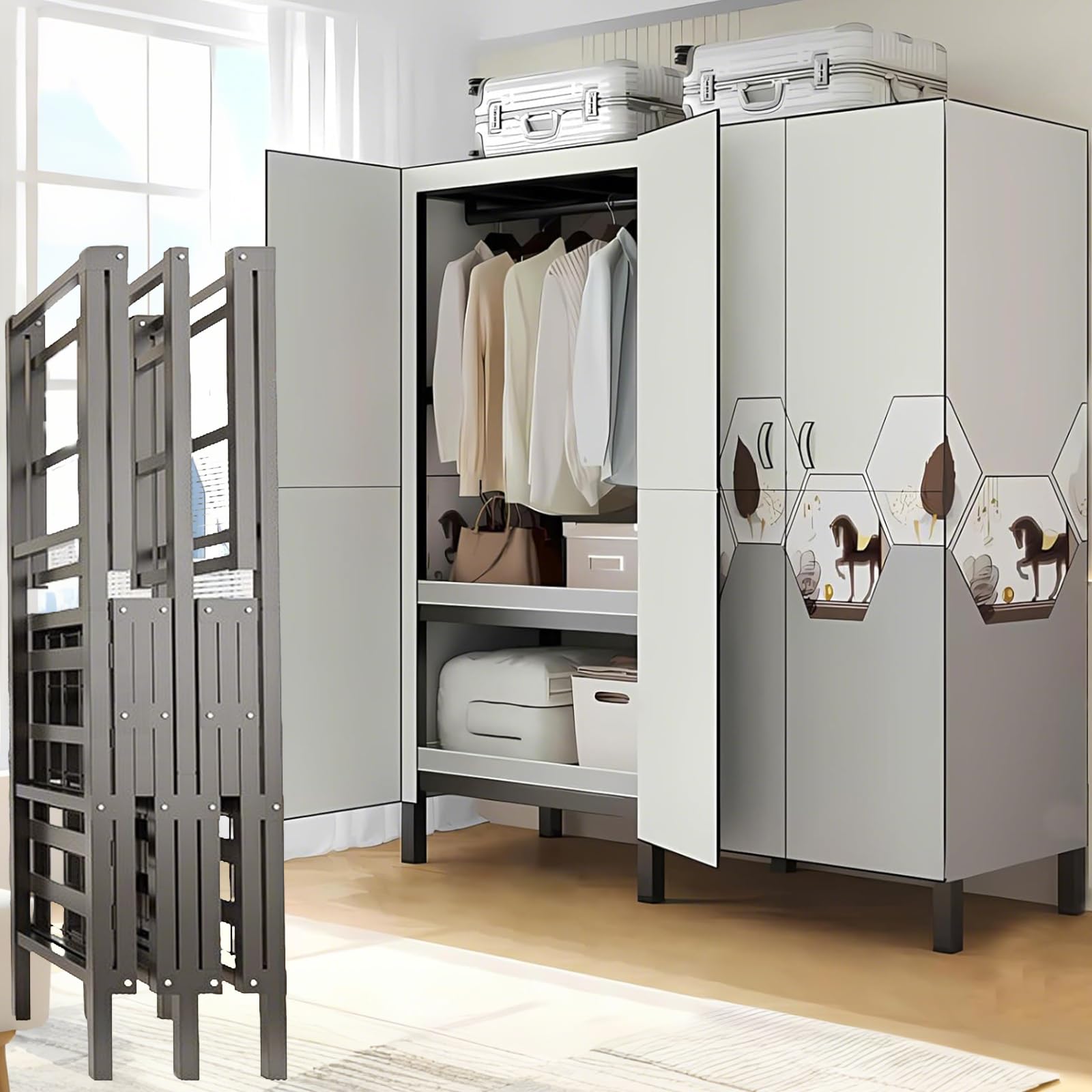 Appendiabiti in metallo resistente, armadio portatile coperto per appendere vestiti, capacità di carico di 1134 kg, grande deposito per indumenti chiuso a 360°, 170,8 cm