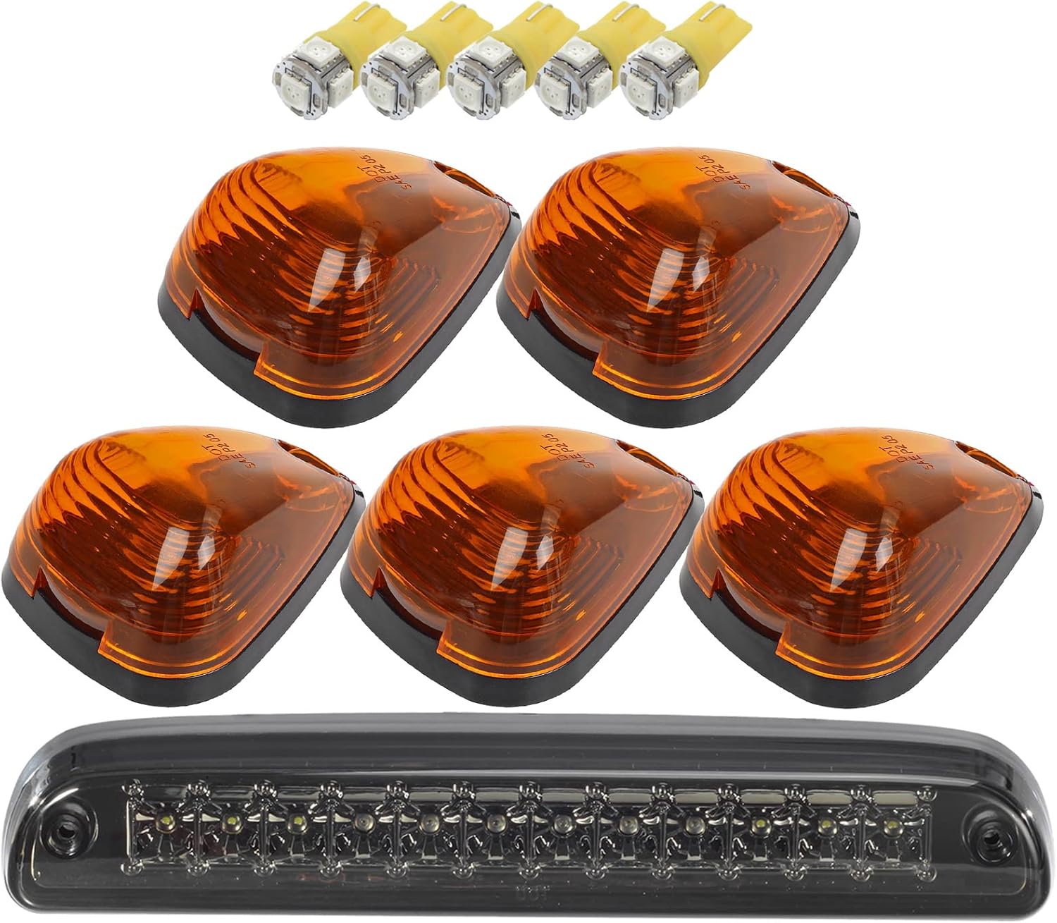 Partsam Tercera luz LED rojablanca de freno y lámpara de carga con 5 luces de techo ámbar y luces LED T10 para Ford Super Duty y Ranger,