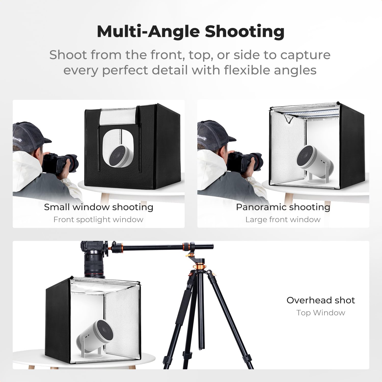 K&F CONCEPT Lampa do studia fotograficznego 61 cm x 61 cm, CRI 97+ fotobudka | Ściemnialny przenośny składany namiot strzelecki z 2 panelami świetlnymi 5600K i 6 tłami do fotografii produktowej ZYRY06