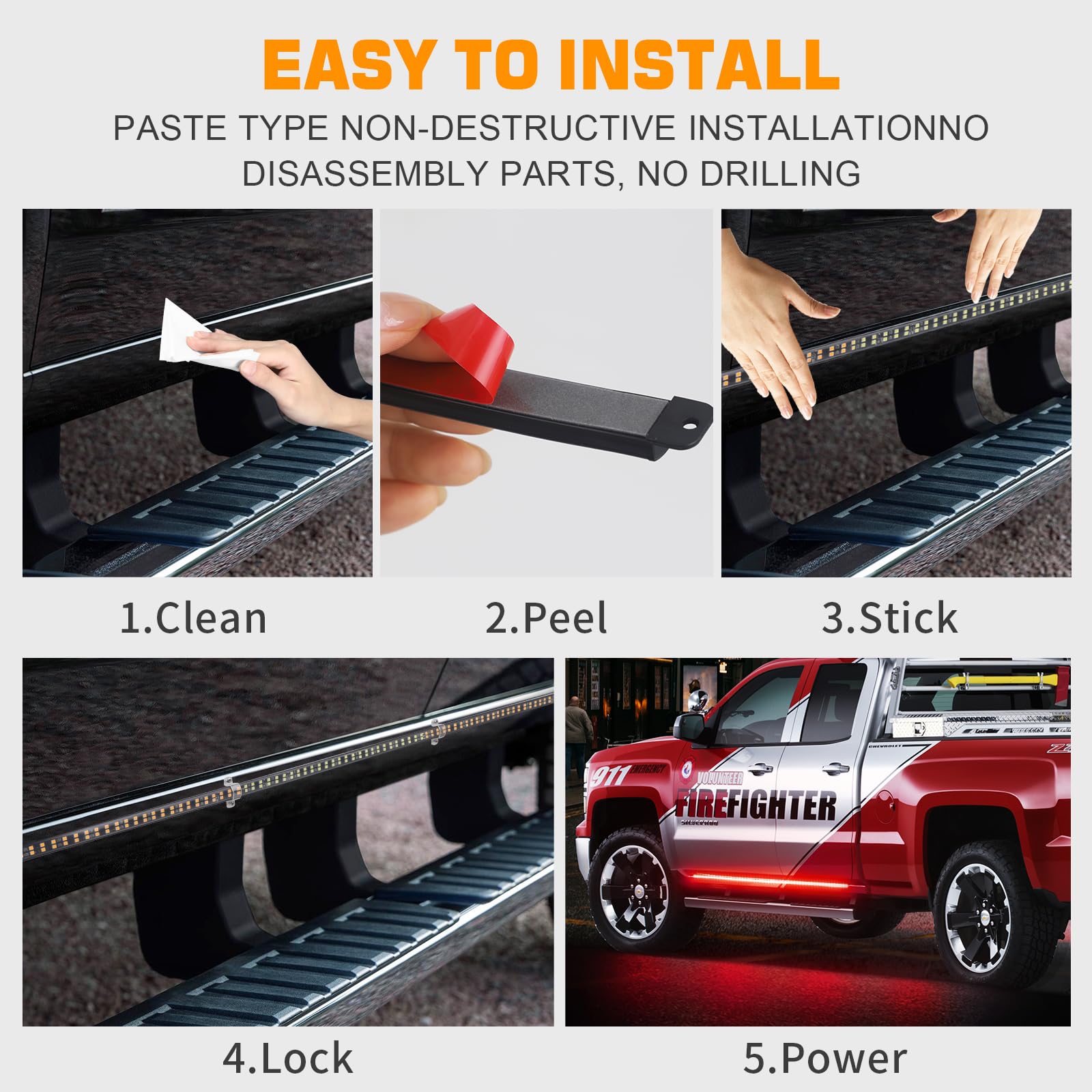 2PCS 70 Inch Truck Red Emergency Lights Strip 864 LED