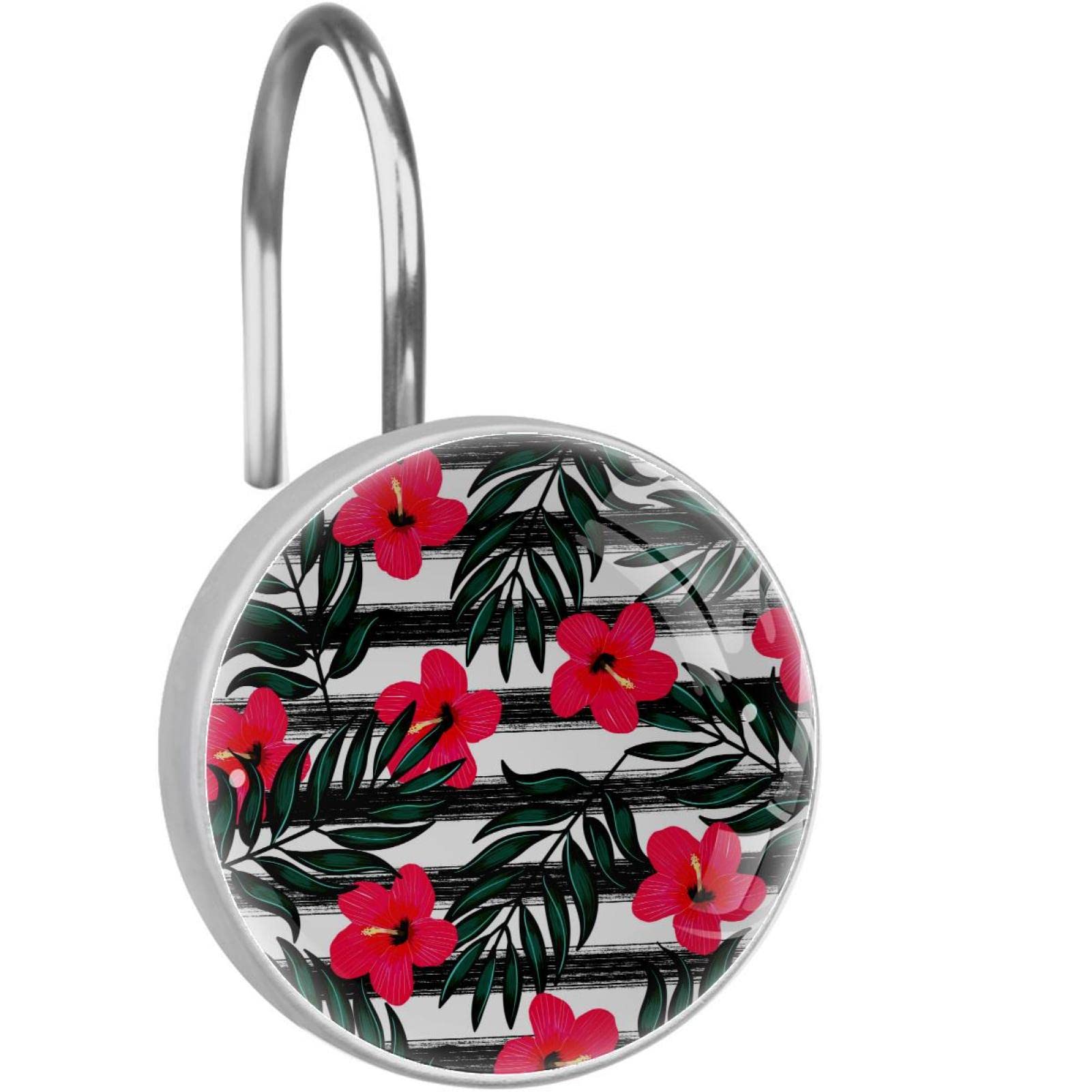 Anneaux de rideau de douche crochets de douche motif feuilles tropicales pour tringle