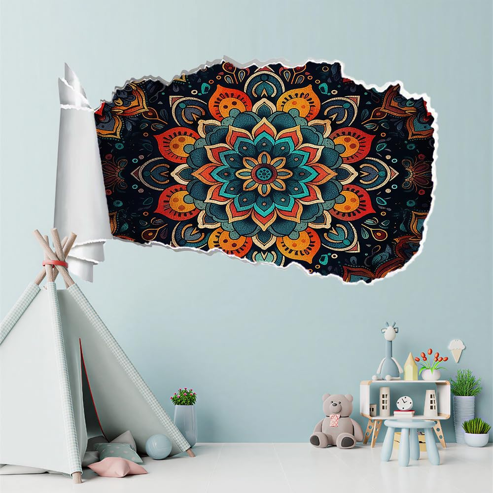 Wandsticker 3D Durchbruch Mandala Wandtattoo kinderzimmer Deko Blumen Wandaufkleber Wanddurchbruch Wandsticker Wandbild für Mädchen Zimmer Wohnzimmer Schlafzimmer