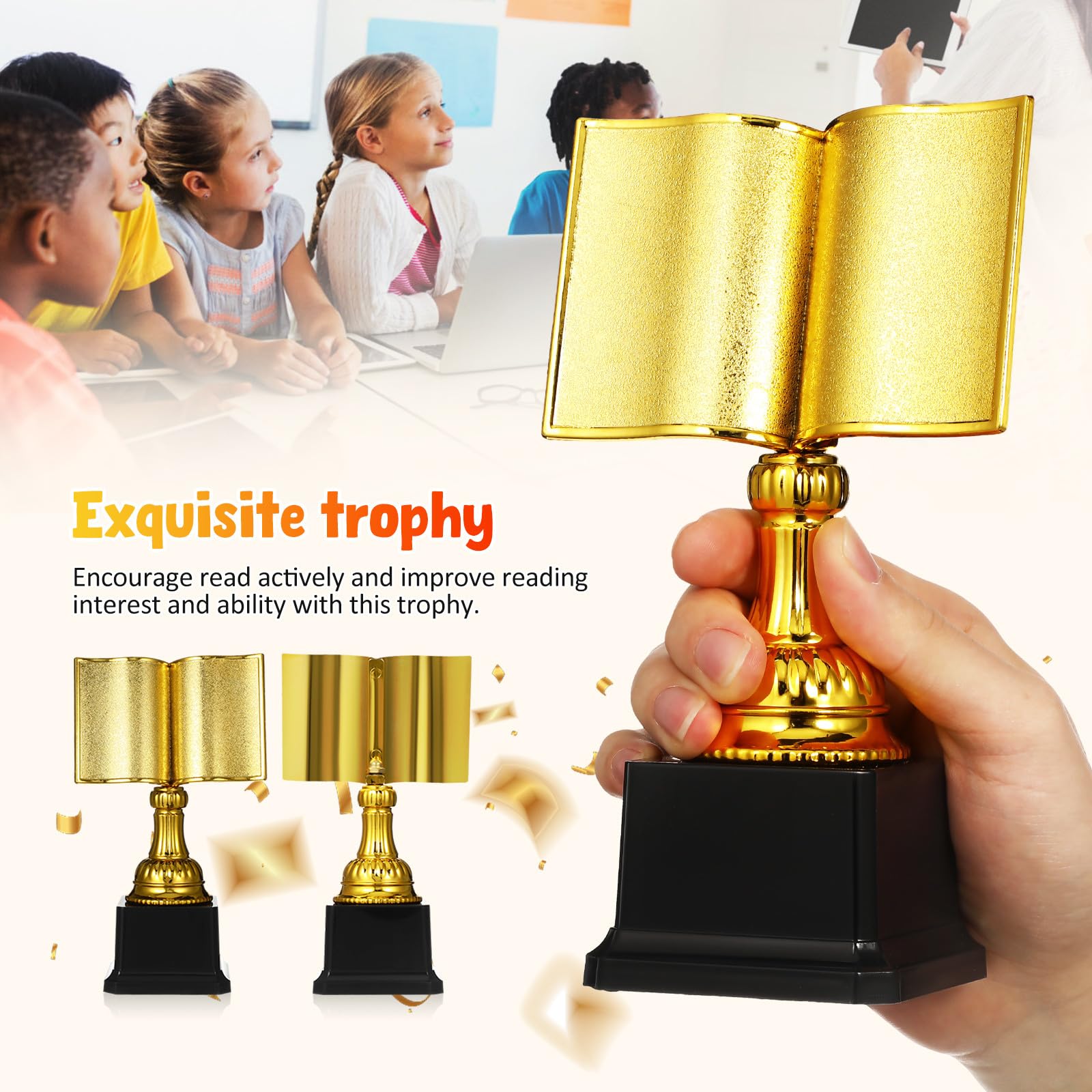 Trofeo Diseño Exquisito Dorado Delicado de Plástico de Premio y Función de Incentivo para Concurso de Lectura para Pequeños Lectores