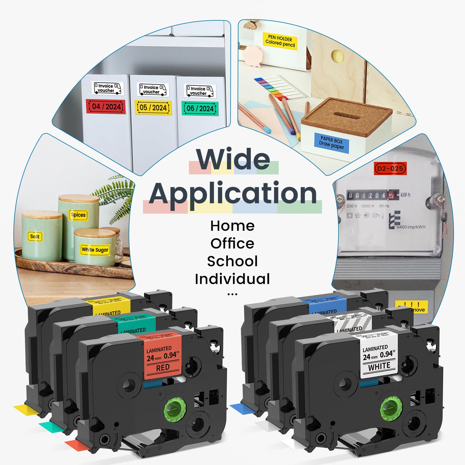 Nastro per Etichette Markurlife Compatibile In sostituzione di Brother 24mm TZe-251 TZe-151 TZe-451 TZe-551 TZe-651 TZe-751 Laminato Nastri per Brother P-touch D600/VP PT-P750W PT-P710BT,6 Pz