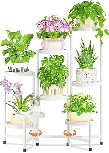 Miniatura 8 de LASZOLA Soporte de plantas plegable de 5 niveles para interiores para múltiples macetas grandes, estante ajustable alto y resistente con estanterías
