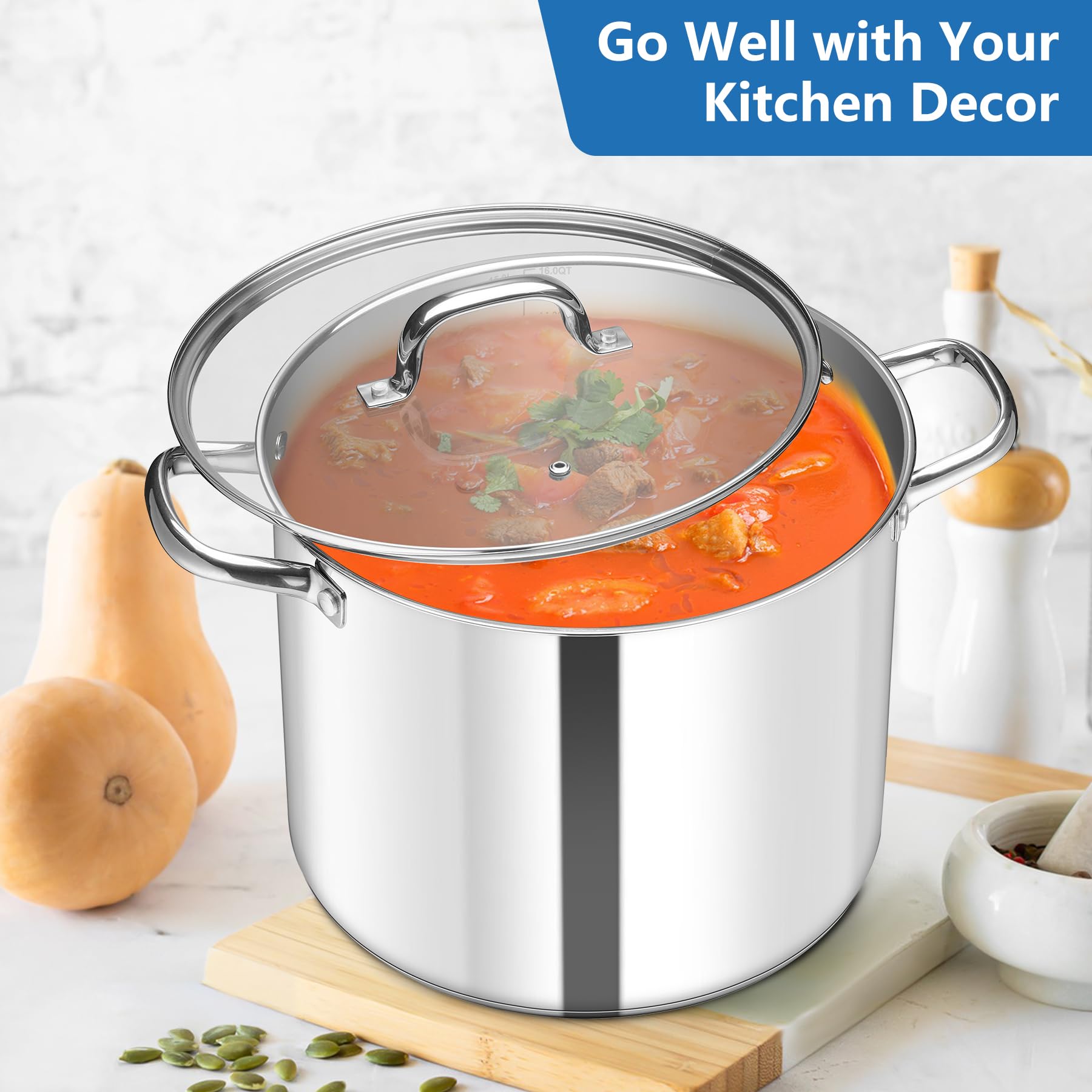 HaWare Extra großer Kochtopf, 16 l, dreilagiger Boden, Edelstahl-Suppentopf mit sichtbarem Deckel, 30 cm Suppentopf für Pasta/Fleisch/Suppe, geeignet für Induktion/Elektro/Gas/Keramik, gesund und