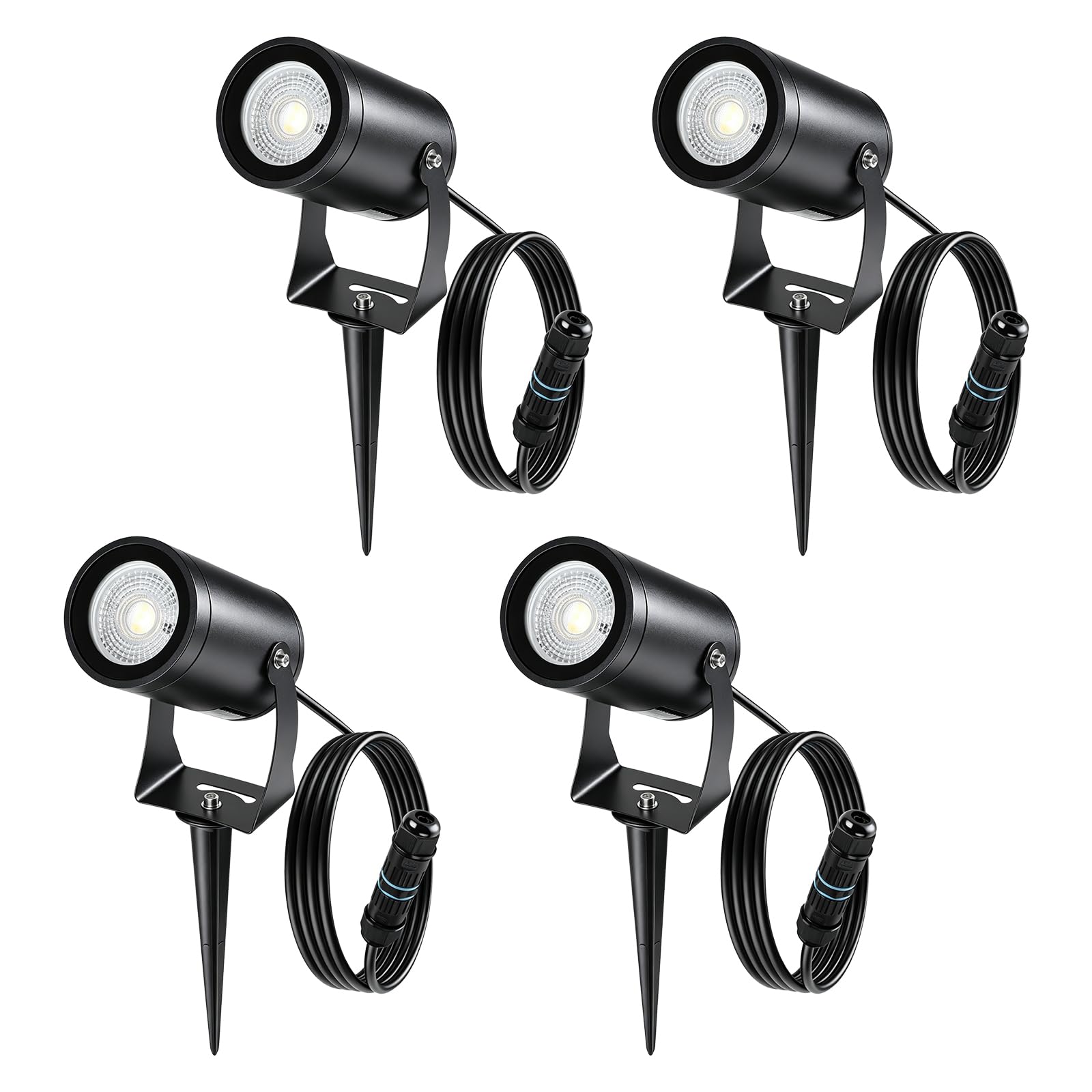 CPROSP 4 Pcs Luces LED Exterior Gu10 con Espiga, 5W 3000K Blanco Cálido, Iluminacion Jardin Con Conector Impermeable, Iluminacion Exterior Para Jardín, Terraza, Caminos, Estanque, IP65