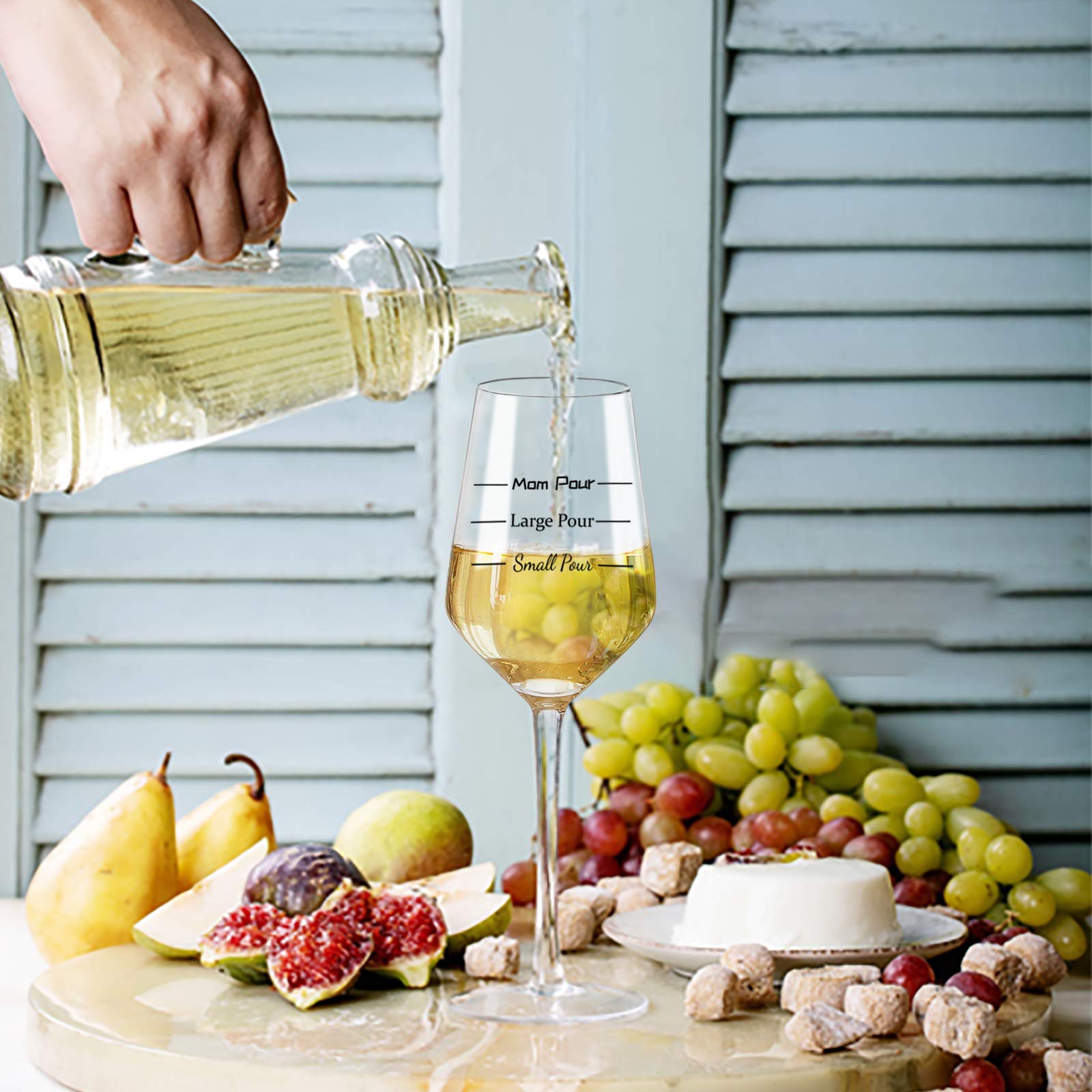 Mom Pour Funny Wine Glass Gifts for Mom - Unique Birthday, Mother's Day Gifts for Women, Mother, New Mom, Wife, Her, Novelty Mom Gifts from Kids, Daughter, Son, Husband, 15 oz Wine Glasses