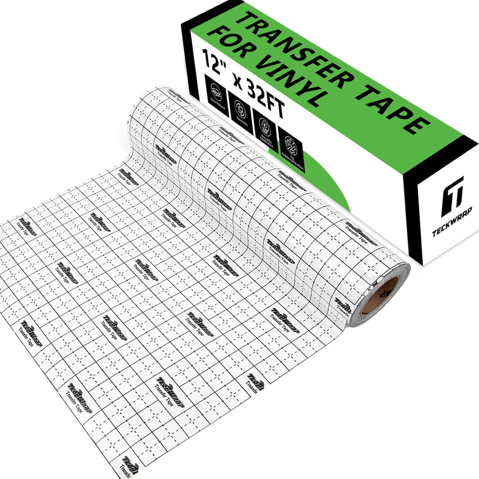 Transfer Tape for Vinyl - 12" x 32FT Vinyl Medium Tack Transfer Paper for Permanent Vinyl, Stickers, Decals, Signs, Windows, Alignment Grid & Clear