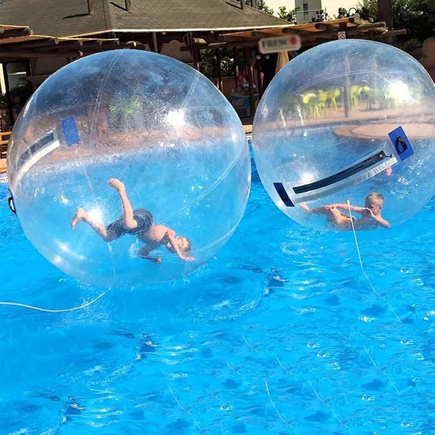 Palla da passeggio per acqua con pompa ad aria, palla galleggiante trasparente gonfiabile per piscina, piscina, intrattenimento acquatico, palla gonfiabile in PVC, per piscina/lago/fiume (diametro 2,2