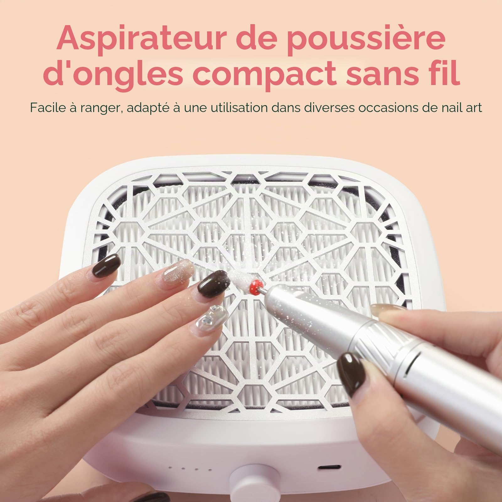Aspirateur Ongle, Rechargeable 5500RPM avec Filtre Réutilisable | CHRISTINE SHELLY Forte Aspiration Poussière, Machine à Manucure, Comprend 30 Filtres en Coton à la Maison