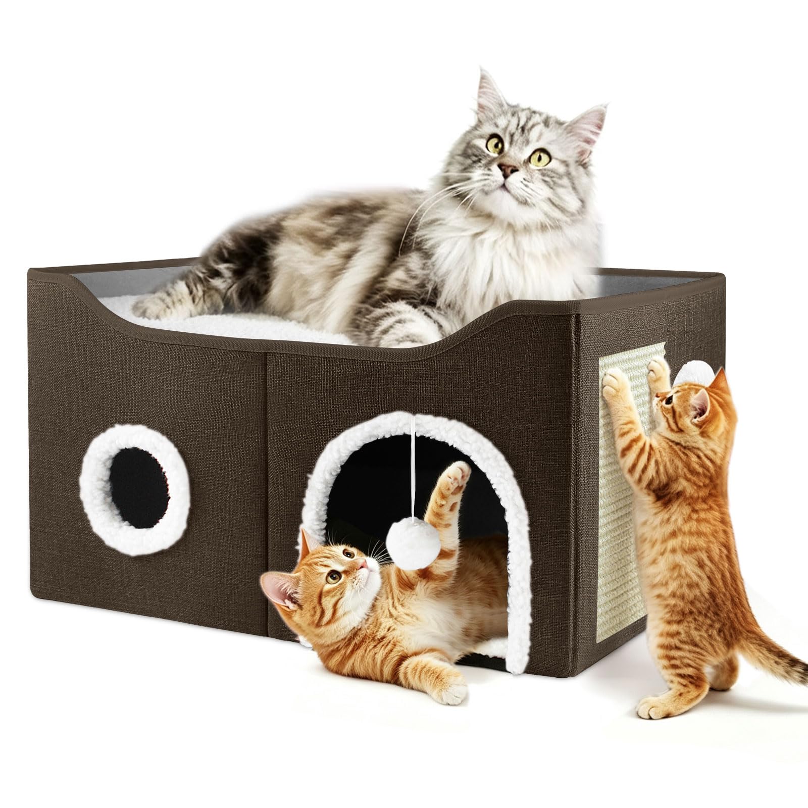 Cat House for Indoor Cats, Extra Large Cat Cave Bed with Scratch Pad