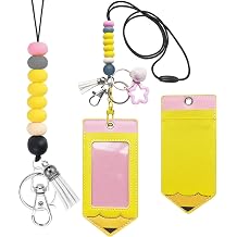Pencil Teacher Lanyard for ID Badges, 2 Pcs Teacher Breakaway Lanyards for ID Holder with Cute Silicone Beads Lanyard Keychain Accessories for Office Gifts