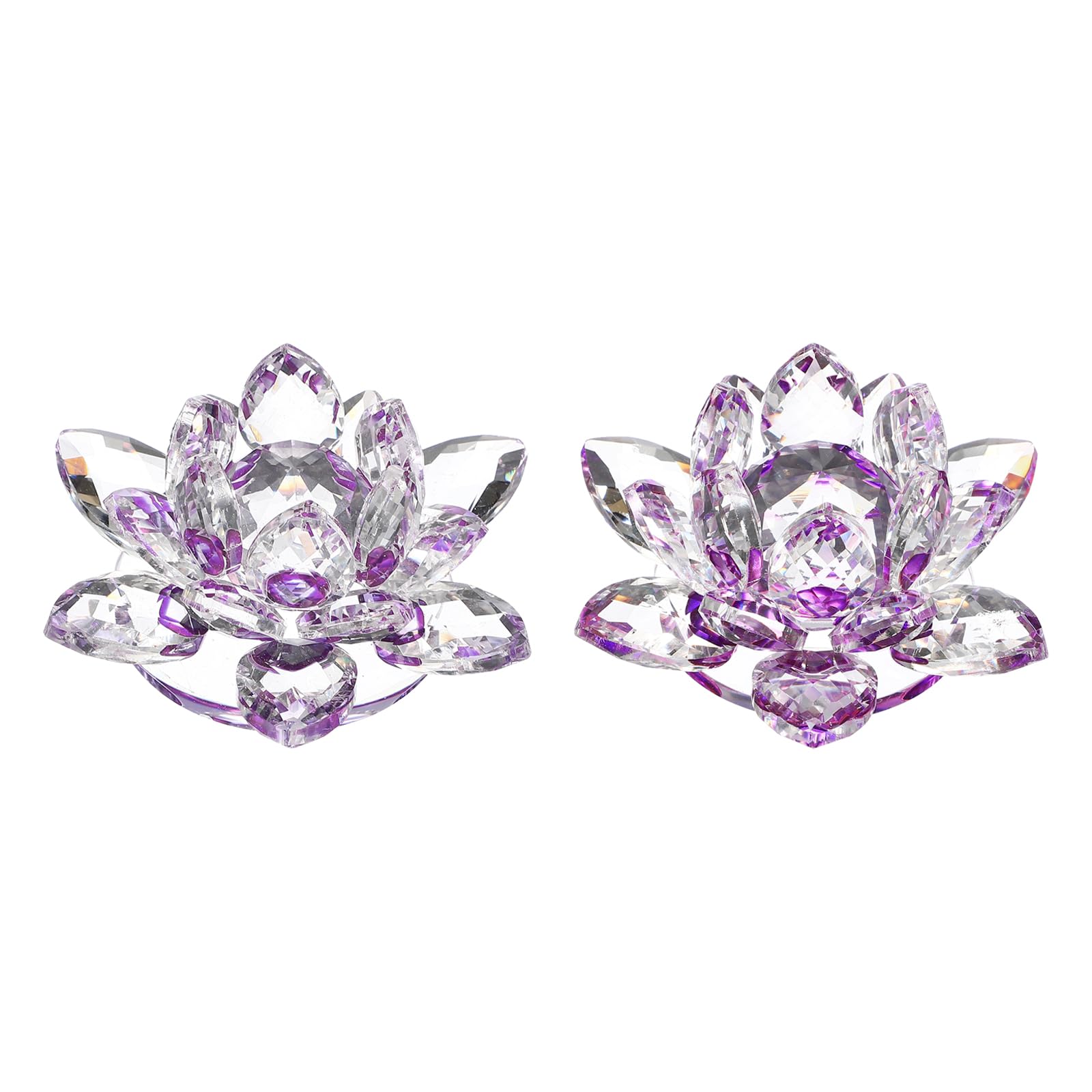 sourcing map 2Pcs Crystal Lotus Flower Figurine Decorative Lotus Flower Ornament Clear Lotus Figurine for Home Office Tabletop Centerpieces, Purple