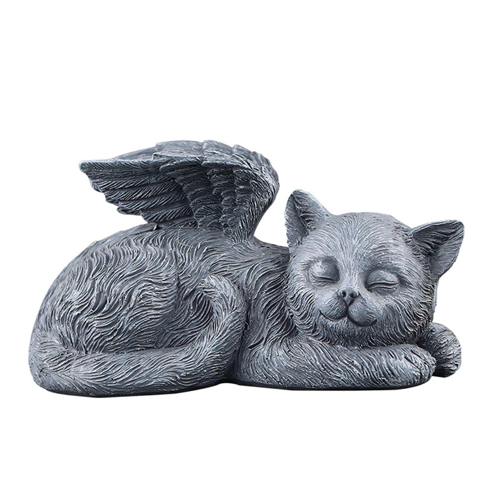 Sleeping Cat Memorial Statue – Resin Angel Wing Kitten Garden Grave Marker, Weatherproof Outdoor Pet Loss Sympathy Gift for Cat Lovers (4.7")