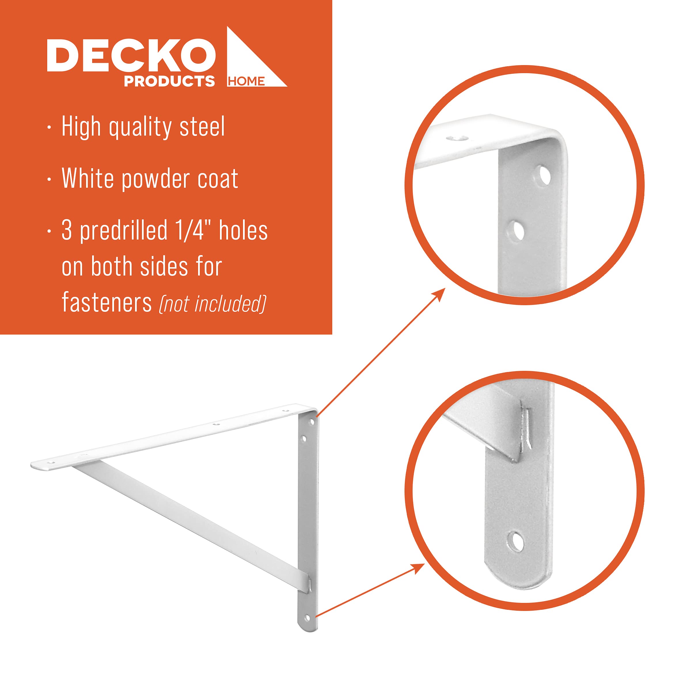 Decko 49143 Heavy Duty staffa per mensola, 26,7 cm da 19,1 cm, bianco, pezzi, 49146