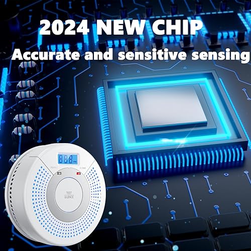 Miniatura 3 de Linsoal Paquete de 3 alarmas fotoeléctricas de humo y detector de monóxido de carbono con batería con pantalla digital (blanco)