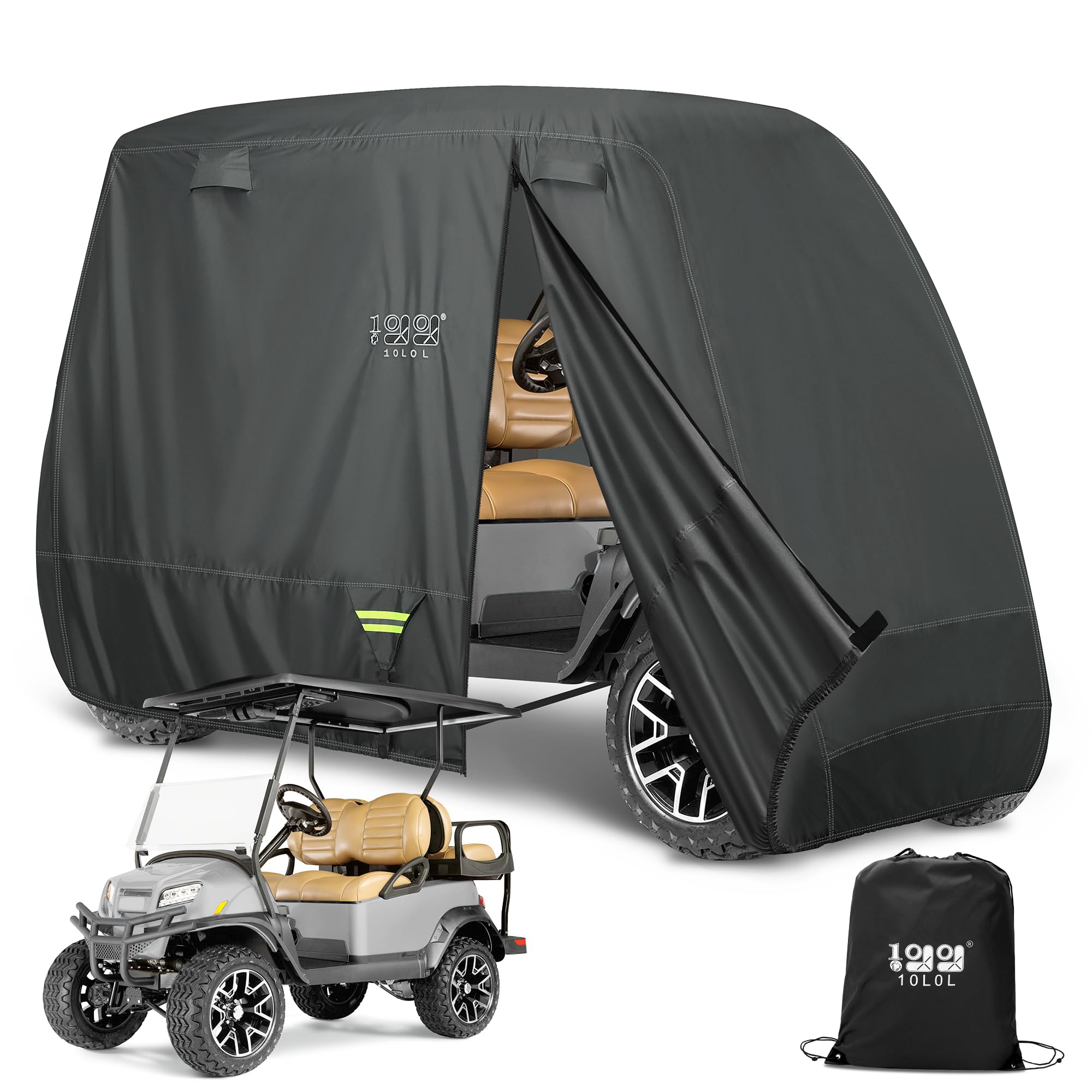 10L0L Heavy Duty Golf Buggy Cover, 600D Waterproof Golf Cart Cover, Durable Rainproof Golf Buggy Rain Cover Extended Roof 80" for Yamaha, Club Car, EZGO, Honda, 2/4 Passengers Golf Buggies
