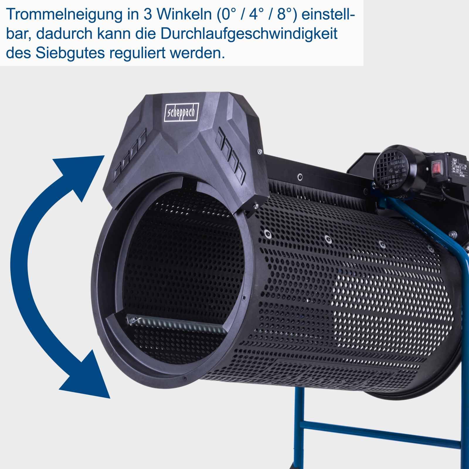 Scheppach Rollsieb RS500 Siebtrommel-Länge: 775mm | Ø 400mm | Maschenweite 9,5mm | 3-stufige Neigungsverstellung | für Erde, Kompost & Sand | Trommelsieb, Kompostsieb, Erdsieb mit Fahrvorrichtung
