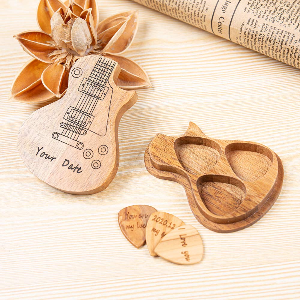 Jewelora Púas de guitarra Púa de Bass personalizado de 3 piezas en Púas de guitarra de madera con caja Estuche para coleccionista-Púa de guitarra personalizada (cajas de guitarra y púas)