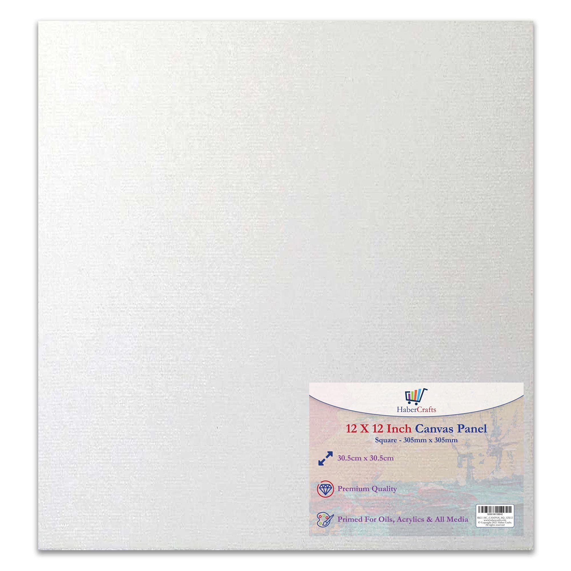 12 X 12” / 30.5 x 30.5cm Canvas Panel Stretched Blank Canvas Board Primed Artist Boards 100% Cotton for Oil Paint Acrylic Painting Mixed Media White Canvases Painting Panel (12x12 Inch - 1 Board)