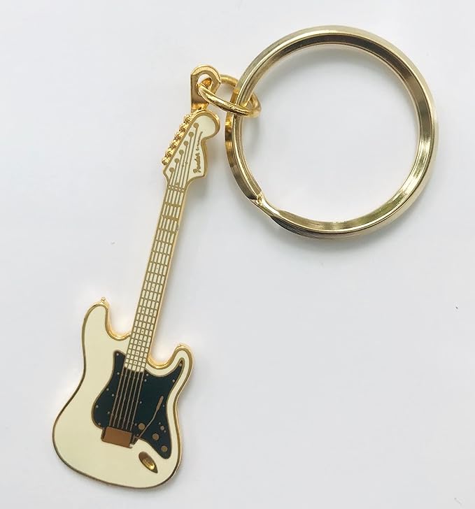 3個 キーホルダー エレキギター型 二重リング 5色ランダム ストラト
