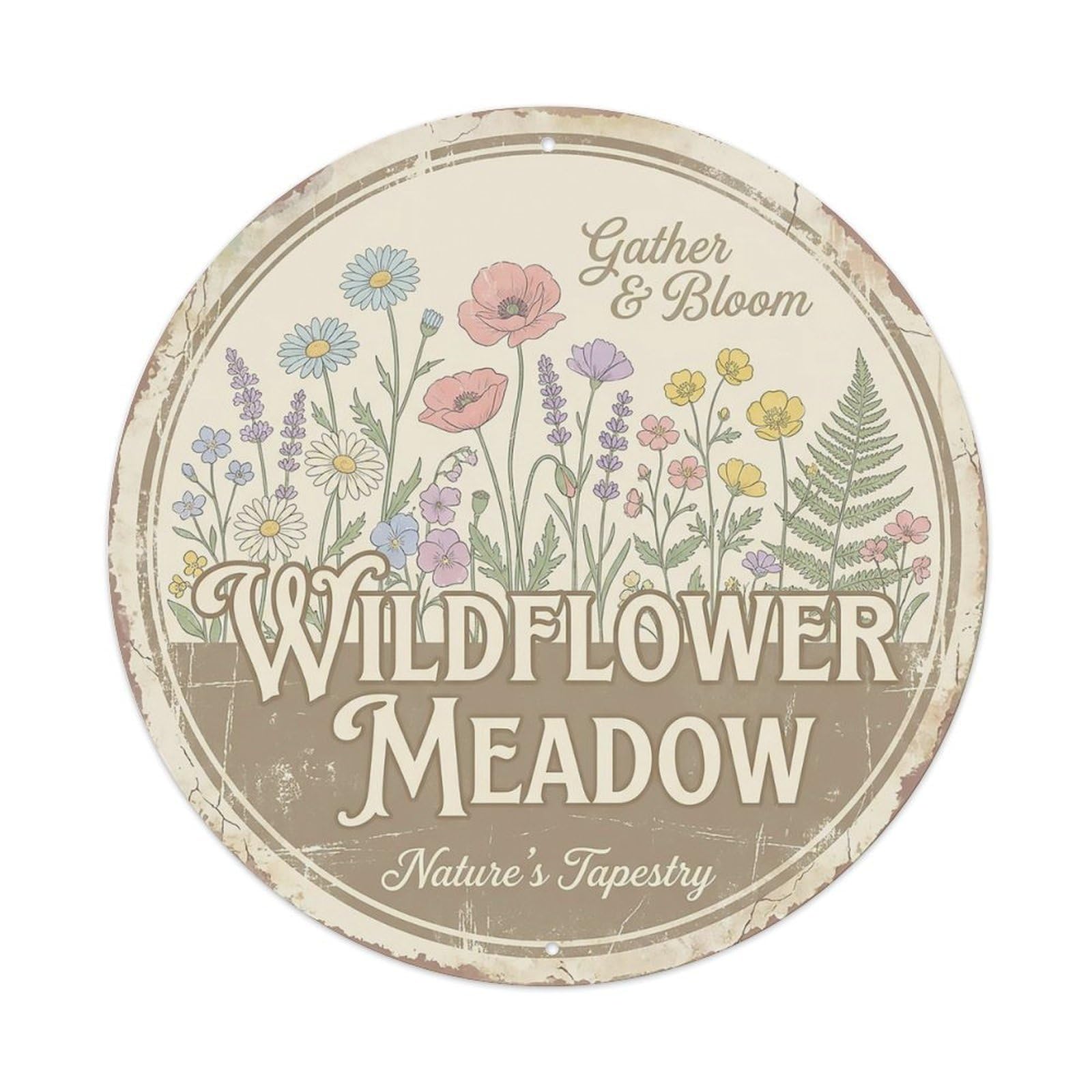 Cxhjca 8X8inch(20X20cm) Vintage Cottagecore Garden Wildflowers Meadow Mix Metal Tin Sign
