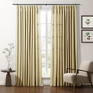 TWOPAGES Mustard Yellow Pure Organic Cotton Curtain Panel, Pinch Pleated...