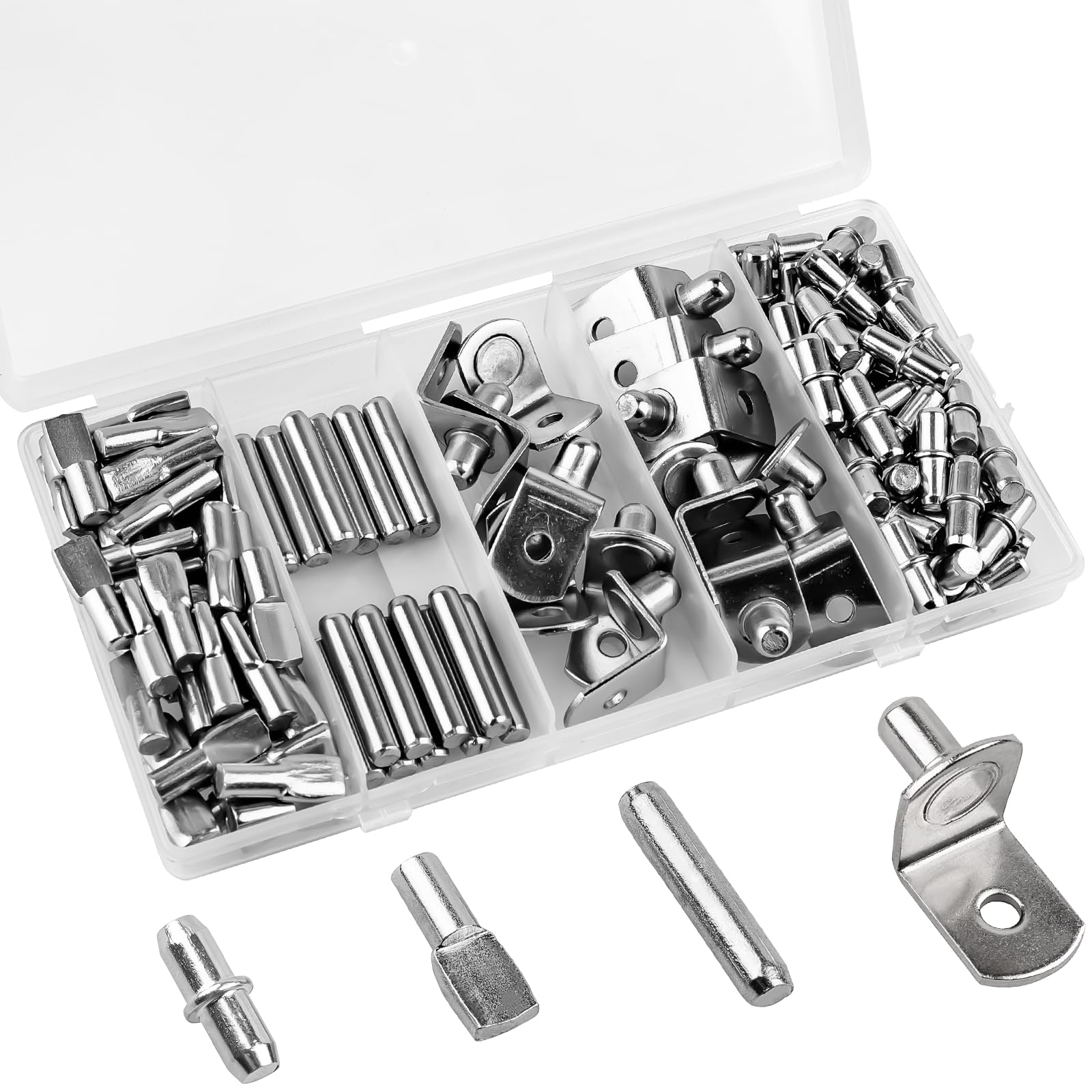 Photo 1 of 145 Pcs Shelf Pins Kit, Upgraded Shelf Pins 4 Styles, 5mm & 1/4inch Nickel Shelf Support Pegs, Cabinet Shelf Pegs for Shelves, Shelf Support for Bookshelf Kitchen Cabinet Shelf Pegs. (145)