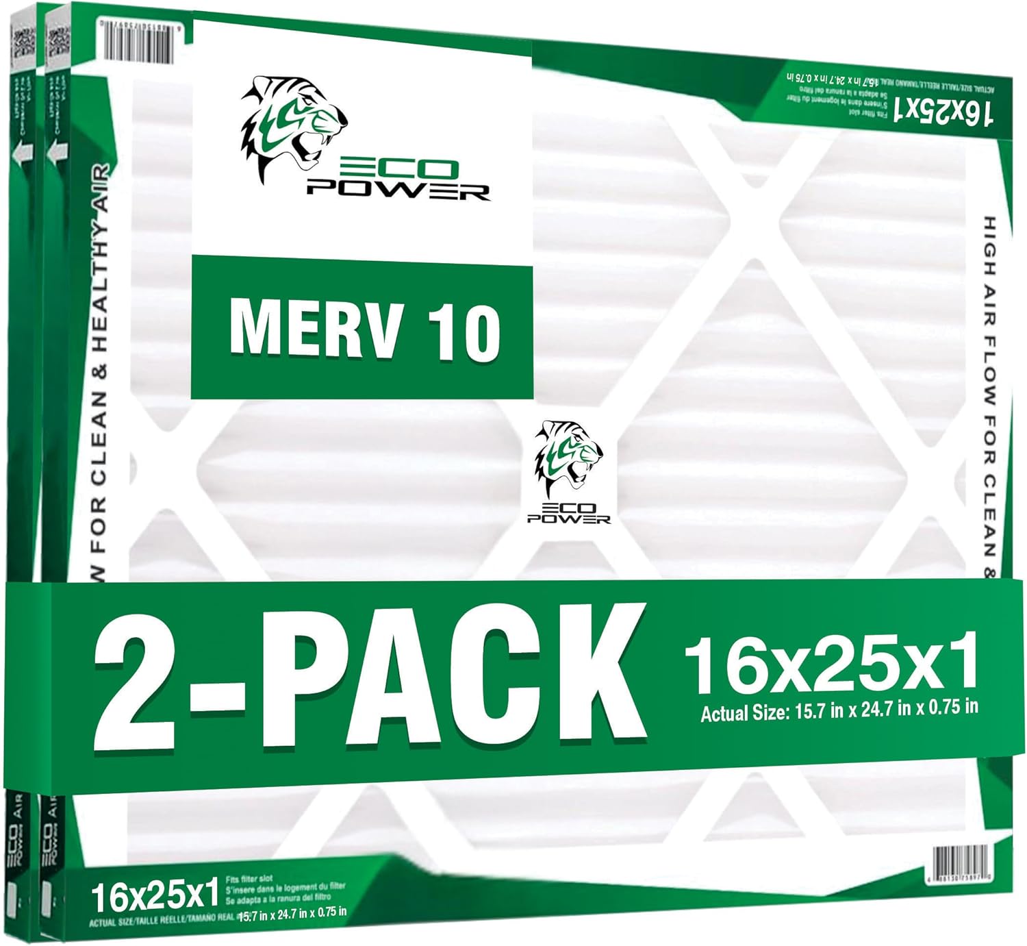 16x25x4 Air Filter MERV 10 (2-Pack) - Pleated Air Conditioner HVAC AC Furnace Air Filters Replacement, Comparable to MPR 1000 & FPR 7 (16x25x4 2-pack)